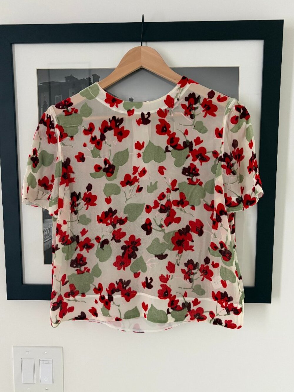 rag & bone Sheer Floral Boxy Blouse Red Green Ivory Size XS